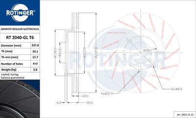 Tarcza hamulcowa ROTINGER RT 2040-GL T6
