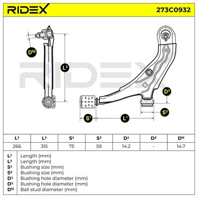 носач, окачване на колелата RIDEX 273C0932