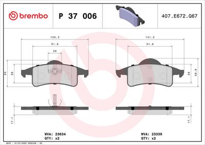 BREMSBELAGSATZ SCHEIBENBREMSE BREMBO P37006 1