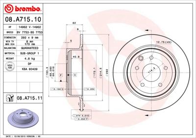 Тормозной диск BREMBO 08.A715.10 для NISSAN ALTIMA