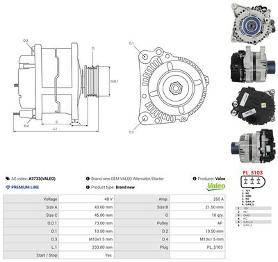 GENERATOR / ALTERNATOR AS-PL A3733VALEO 4