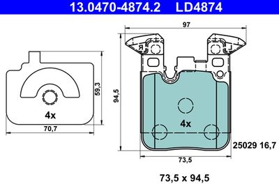Комплект тормозных колодок, дисковый тормоз 13.0470-4874.2