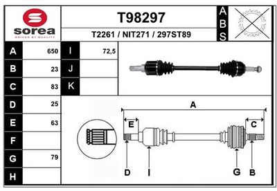 Приводной вал EAI T98297 для NISSAN NOTE