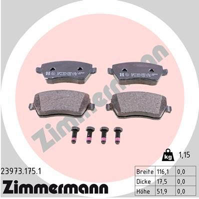 Комплект тормозных колодок, дисковый тормоз ZIMMERMANN 23973.175.1 для RENAULT MODUS
