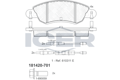 Комплект тормозных колодок, дисковый тормоз ICER 181420-701 для CITROËN C5