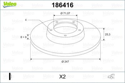 Тормозной диск VALEO 186416 для PEUGEOT 206