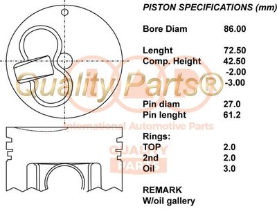 Поршень IAP QUALITY PARTS 100-17072 для TOYOTA PICNIC
