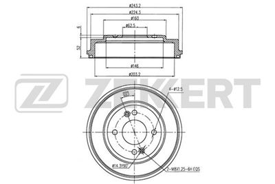 ZEKKERT BS-5215 Тормозной барабан  для HYUNDAI GETZ (TB) 1.6