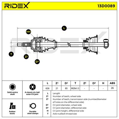 полуоска RIDEX 13D0089