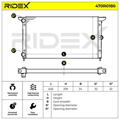 радиатор, охлаждане на двигателя RIDEX 470R0180