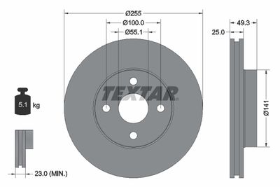 Тормозной диск TEXTAR 92125803 для BYD F3