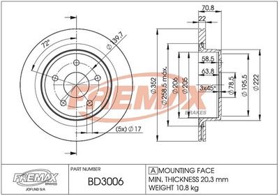 Тормозной диск FREMAX BD-3006 для DODGE DURANGO