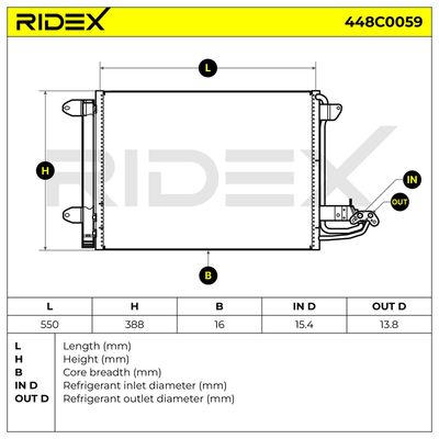 кондензатор, климатизация RIDEX 448C0059