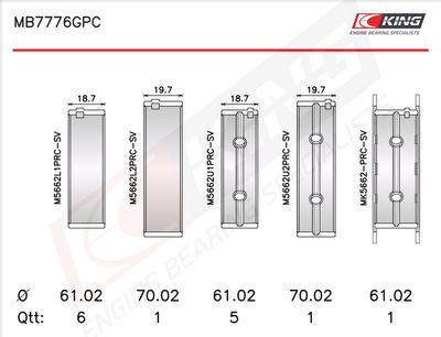 Комплект черупки на лагера на коляновия вал KING MB7776GPC