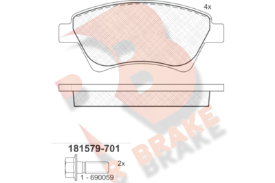 R BRAKE RB1579-701 Тормозные колодки и сигнализаторы для RENAULT KANGOO Express (FC0/1_) 1.6 16V 4x4 (FC0L, FC0P, FC0S)