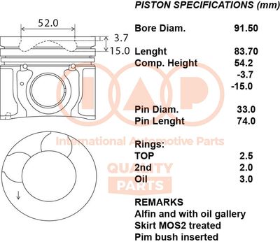 IAP-QUALITY-PARTS 100-21086 Поршень  для HYUNDAI H-1 (Хендай Х-1)