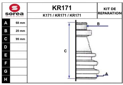 Комплект пыльника, приводной вал EAI KR171 для SMART CABRIO