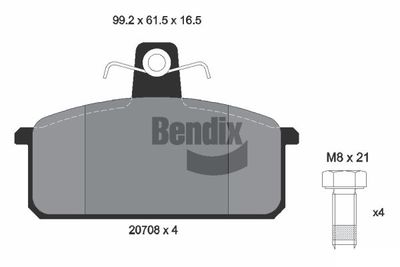 Комплект тормозных колодок, дисковый тормоз BENDIX Braking BPD1721 для SAAB 600