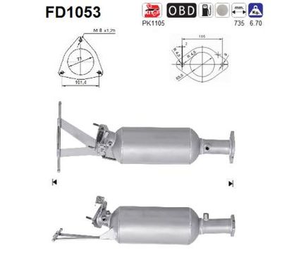 Filtr sadzy / filtr cząstek stałych, układ wydechowy AS 36002220