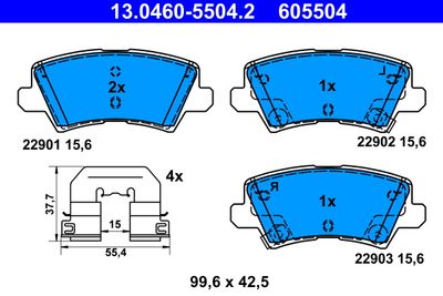 Комплект тормозных колодок, дисковый тормоз ATE 13.0460-5504.2 для KIA PICANTO