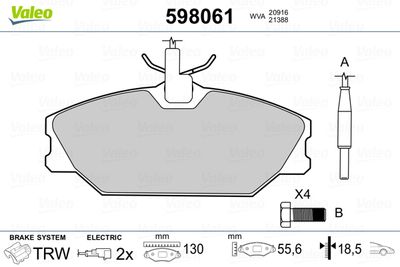 Комплект тормозных колодок, дисковый тормоз VALEO 598061 для DAEWOO LUBLIN