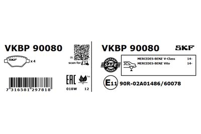 Комплект тормозных колодок, дисковый тормоз VKBP 90080