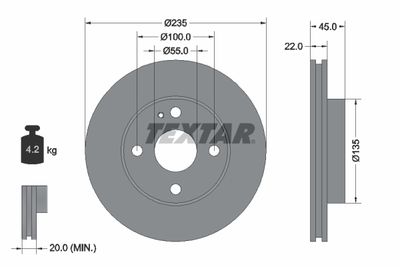 Тормозной диск TEXTAR 92071500 для MAZDA DEMIO