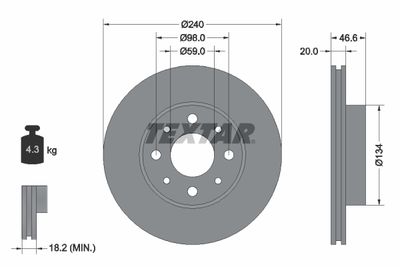 Тормозной диск TEXTAR 92090300 для FIAT ALBEA