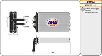 Теплообменник, отопление салона AHE 94063 для PORSCHE 911