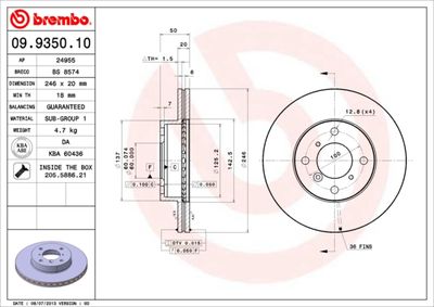 Тормозной диск BREMBO 09.9350.10 для SUZUKI LIANA