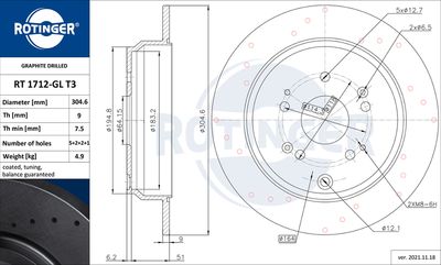 спирачен диск ROTINGER RT 1712-GL T3