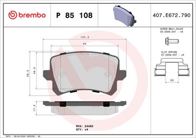 Brake Pad Set, disc brake P 85 108