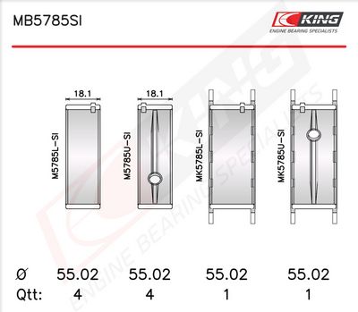 Комплект черупки на лагера на коляновия вал KING MB5785SI0.5