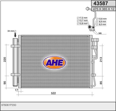 Конденсатор, кондиционер AHE 43587 для HYUNDAI ix20