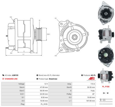 GENERATOR / ALTERNATOR AS-PL A3815S 4