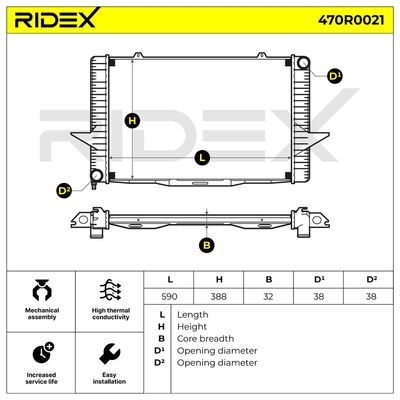 радиатор, охлаждане на двигателя RIDEX 470R0021