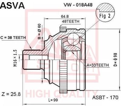ASVA VW-018A48 ШРУС для VW TRANSPORTER IV Автобус (70B, 70C, 7DB, 7DK, 70J, 70K, 7DC, 7