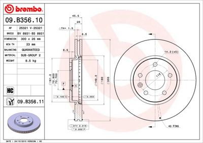Тормозной диск BREMBO 09.B356.11 для CHEVROLET VOLT