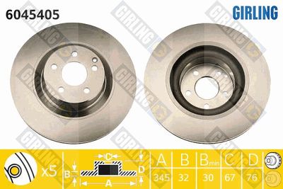 GIRLING 6045405 Тормозные диски для MERCEDES-BENZ C-CLASS (W203) C 32 AMG Kompressor (203.065)