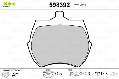 Комплект тормозных колодок, дисковый тормоз VALEO 598392 для ROVER MINI