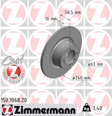 Тормозной диск ZIMMERMANN 150.1068.20 для BMW 1502-2002