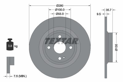 Тормозной диск TEXTAR 92320003 для ABARTH 124
