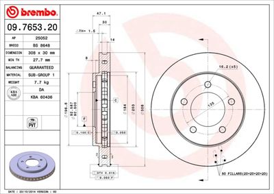 Тормозной диск BREMBO 09.7653.20 для FORD USA EXPEDITION