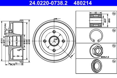 Тормозной барабан ATE 24.0220-0738.2 для OPEL TIGRA