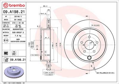 Bromsskiva BREMBO 09.A198.21 för SUBARU