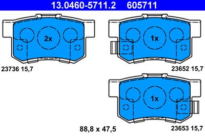 ATE 13.0460-5711.2 Тормозные колодки и сигнализаторы  для HONDA ODYSSEY (Хонда Одисей)