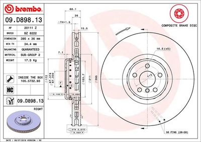 Тормозной диск BREMBO 09.D898.13 для ROLLS-ROYCE PHANTOM