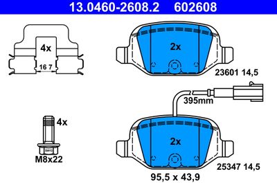 Комплект тормозных колодок, дисковый тормоз ATE 13.0460-2608.2 для ABARTH 500