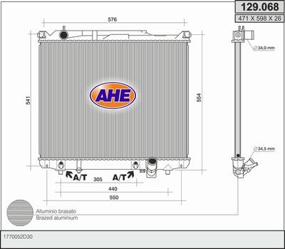 AHE 129.068 Радиатор охлаждения двигателя  для SUZUKI (Сузуки)