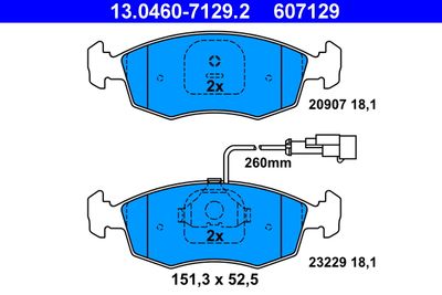 Комплект тормозных колодок, дисковый тормоз ATE 13.0460-7129.2 для LANCIA DEDRA
